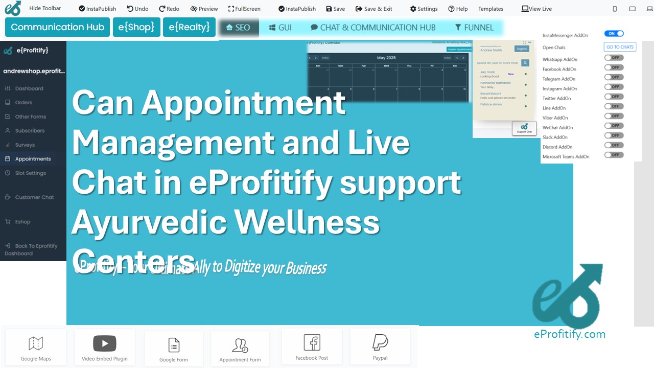 Can Appointment Management and Live Chat in eProfitify support Ayurvedic Wellness Centers